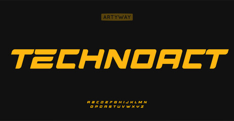Leinwandbilder - Techno race alphabet, sharp geometric letters, bold minimal italic font for energetic digital design, dynamic futuristic headline, gaming sports branding, strong industrial logotype. Vector typeset.