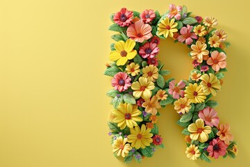 A flowery letter R is displayed on a yellow background