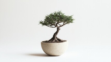 minimalist small tree on a white background, ideal for adding natural, peaceful vibes to home decor.