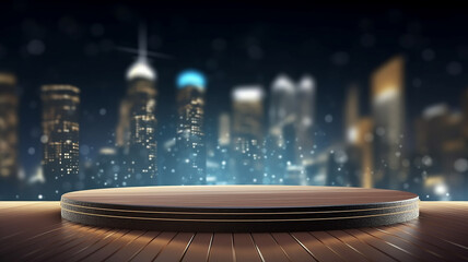 Wall Mural - podium for a new product against the background of blurred lights of the night city