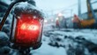 ©  Jovaduplex - A glowing red lantern stands out in a snowy construction site, casting a warm glow amidst the cold surroundings, highlighting the human presence in challenging conditions.