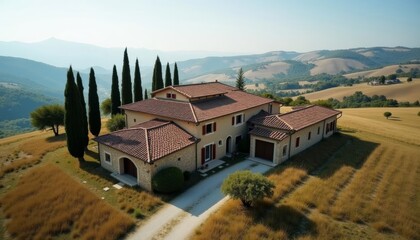  Elegant country house nestled amidst rolling hills and verdant fields