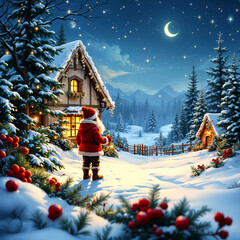 Wall Mural - christmas tree with santa