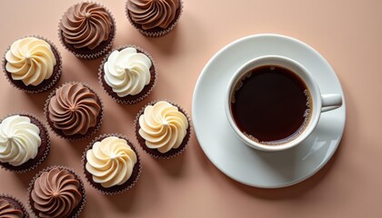 Canvas Print -  Deliciously indulgent coffee break with cupcakes