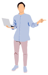 Young business guy standing, modern technology