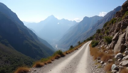 Sticker -  Exploring the majestic mountain range on a winding road