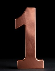 1 one number copper metal metallic on black background isolated simple minimalist modern design