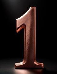 1 one number copper metal metallic on black background isolated simple minimalist modern design