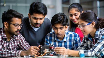 indian students participating in a hands-on technology workshop at university.