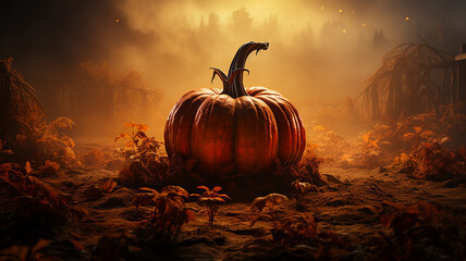 huge ripe orange pumpkin, autumn festive background, halloween calendar, nature harvest, fictional computer graphics