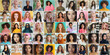 © Elena - set of female avatars, a large collage. Headshots of diverse group of smiling women representing different cultures and ethnicities