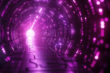 Wall Mural - A glowing pink tunnel with a bright light at the end.