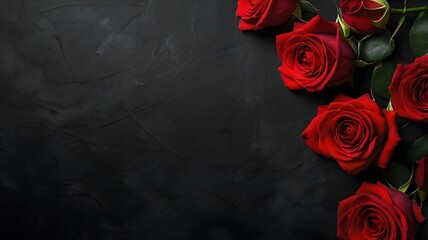 elegant red rose flower decorate on black background, peaceful calm love floral nature blossom, romantic decoration bloom. empty space