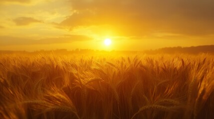 Sticker - Sun setting over a golden wheat field