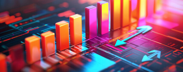 Vibrant bar charts and growth indicators showcase dynamic sales data analysis, reflecting trends and performance in visually engaging manner