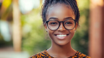 Teenaged South African girl with trendy glasses and a cheerful smile.