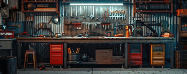 Toolbox under the workbench, 4K hyperrealistic photo