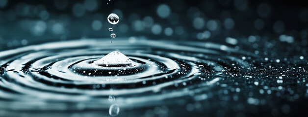 Poster - black and white photograph captures mesmerizing ripples in water, created by single droplet. serene and calming effect of image highlights beauty of natures simplicity