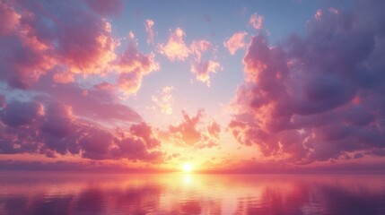 Wall Mural - Vibrant sunrise painting the sky with soft pastel colors, 4K hyperrealistic photo