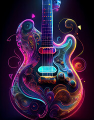 R&B, SOUL, Music, neon colors guitar	