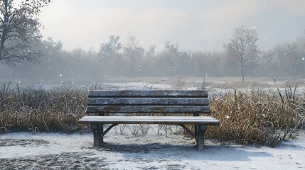 Wall Mural - Snowflakes Settling on Vintage Wooden Bench