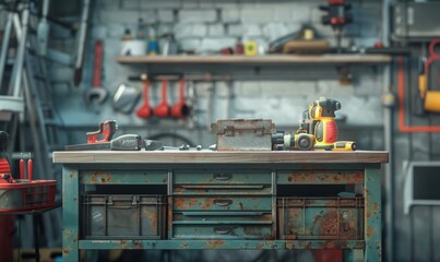 Toolbox on the workbench, 4K hyperrealistic photo