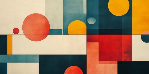 Wall Mural - Geometric Harmony, a striking poster design showcasing a balanced interplay of large squares and small circles in a structured layout