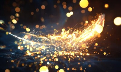 Poster - A glowing feather with sparkling particles against a dark, ethereal background.