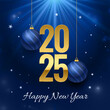 © Nemo_ - Happy New year 2025 and ball decoration illustration on blue with golden congrats