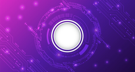 Poster - Abstract futuristic circuit board. High tech digital technology design. High computer technology elements on a purple background. Sci-fi concept for presentation or banner.