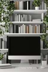 Wall Mural - a computer monitor sitting on a white desk, perfect for office or home use