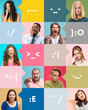 © master1305 - Collage made of portrait of emotional people, men and women expressing diversity of emotions, such as aggression, anger, suspect, frustration. Concept of human emotions, facial expression, reaction