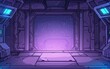 © YanabY - A futuristic corridor featuring a portal to a starry galaxy, bathed in purple hues, located inside a sci-fi spaceship