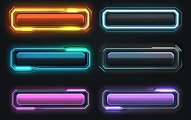 Colorful glowing buttons in various shapes and colors on a dark background for user interface design