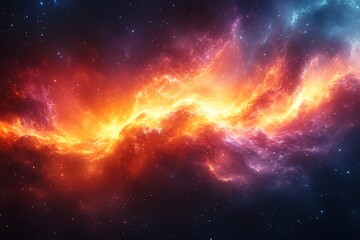 a fiery nebula in space, with swirling clouds of gas and dust, lit by distant stars.