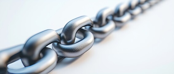 Isolated, close-up image of a metal chain on a white background.