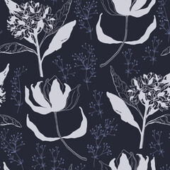 Wall Mural - Hand drawn big flowers seamless pattern