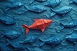 © Vlad - Against The Current. Determination and Change: Red Paper Fish Moves Against Mainstream in Abstract Concept