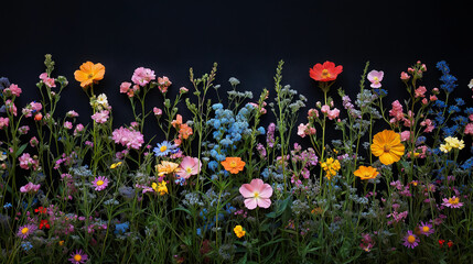 Canvas Print - A field of flowers with a variety of colors including pink, yellow, and blue