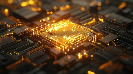 A glowing quantum computer processor showcasing quantum bits in action