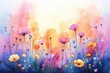 © Tuong - Colorful Watercolor Wildflowers in Dreamy Sky Scene