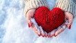 © Natalia Klenova - Red Knitted Heart Held in Snowy Hands