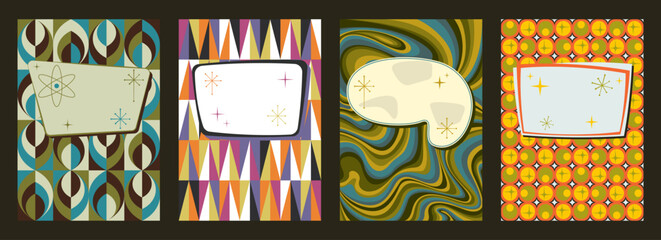 Wall Mural - 1950s - 1960s background, atomic age graphic elements, mid century modern colors and style, aged tex