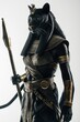 © Татьяна Евдокимова - Woman wearing a warrior costume with a panther helmet is posing with a spear in her hand