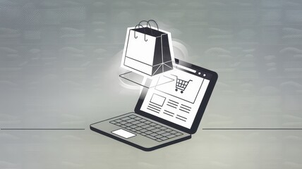 Online shopping ecommerce concept with digital shopping cart icon and laptop computer on e commerce retail platform  of digital business internet marketing and digital transaction technology