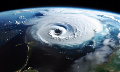 fictional big hurricane over the earth satellite view