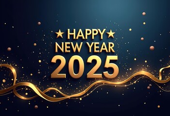 Happy new year 2025 typography greeting card, poster, banner with celebration elements. Happy new year walpaper.