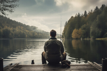 A man fishing in river image created with generative AI