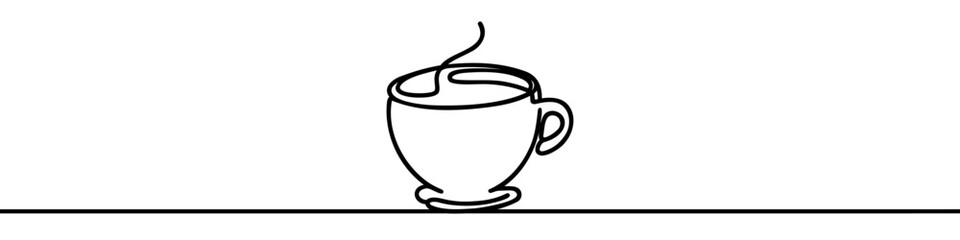 Wall Mural - Minimalist continuous line drawing representing a cup of coffee on a saucer. Vector illustration.