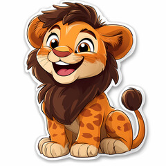 Animal stickers with a Cute cartoon lion on a white background